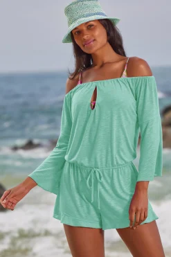 Becca BREEZY BASICS ROMPER |AQUA SEA|WHITE Discount