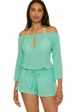 Becca BREEZY BASICS ROMPER |AQUA SEA|WHITE Discount