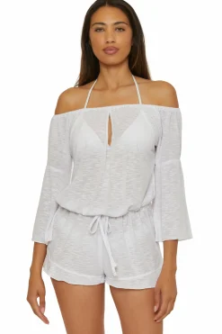 Becca BREEZY BASICS ROMPER |AQUA SEA|WHITE Discount
