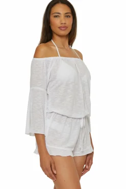 Becca BREEZY BASICS ROMPER |AQUA SEA|WHITE Discount