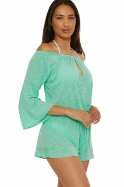 Becca BREEZY BASICS ROMPER |AQUA SEA|WHITE Discount