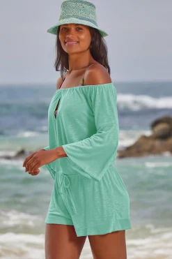 Becca BREEZY BASICS ROMPER |AQUA SEA|WHITE Discount