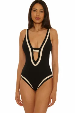 Becca COAST LINE 1PC PLUNGE |ROSE BERRY|BLACK/TAN Hot