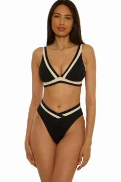 Becca COAST LINE PLUNGE TOP |ROSE BERRY|BLACK/TAN Outlet