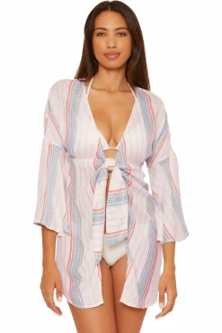 Becca RADIANCE V-NECK TUNIC |WHT/CRL/OAS STRIPE|WHITE Hot