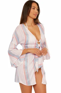 Becca RADIANCE V-NECK TUNIC |WHT/CRL/OAS STRIPE|WHITE Hot