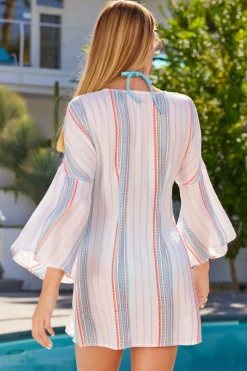 Becca RADIANCE V-NECK TUNIC |WHT/CRL/OAS STRIPE|WHITE Hot